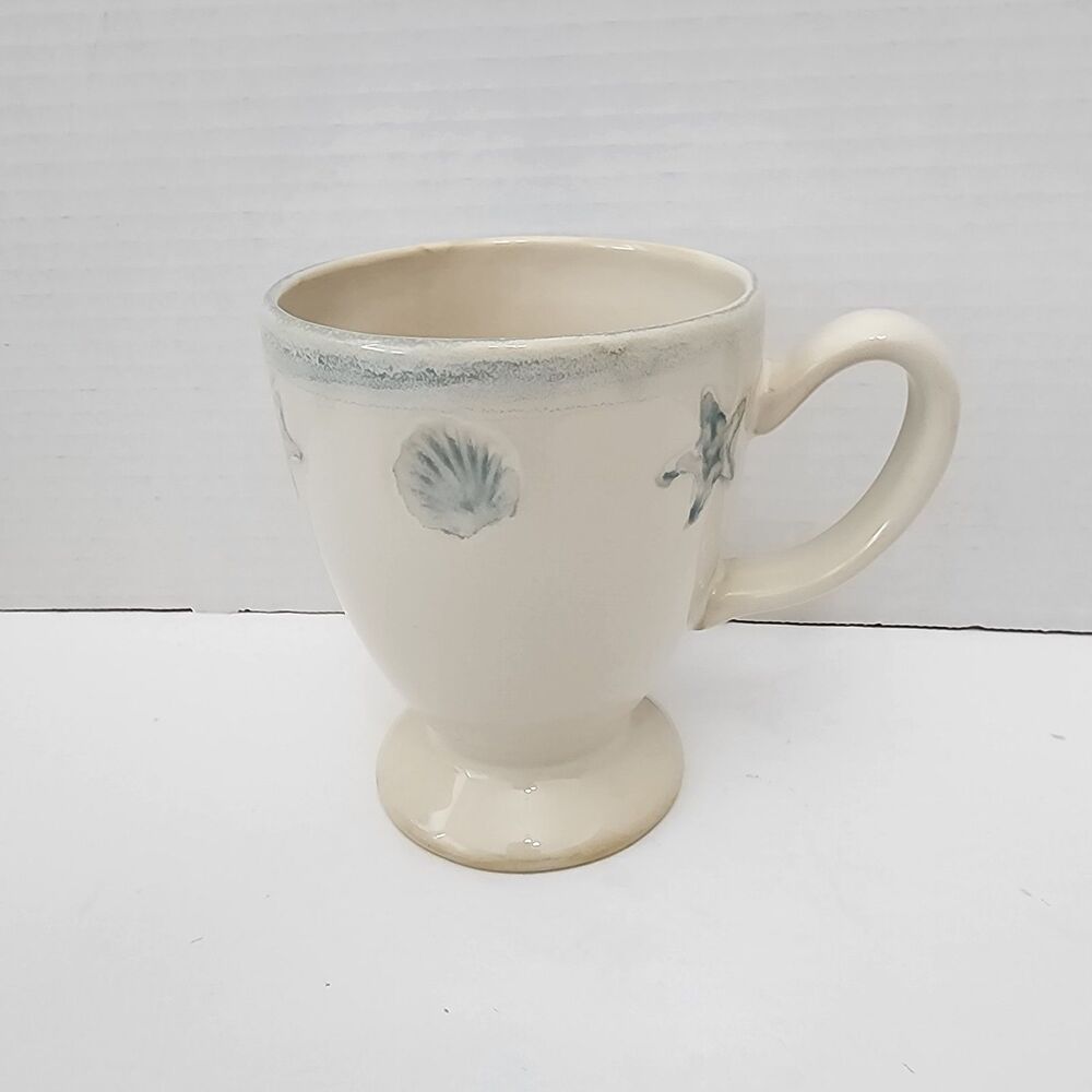 Homestudio Shoreline Pedestal Mug Stoneware Seashells & Starfish Discontinued